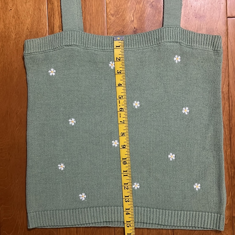 LOFT Outlet Floral Embroidered Knit Tank Top Size S Green Cottagecore Romantic - Picture 10 of 10